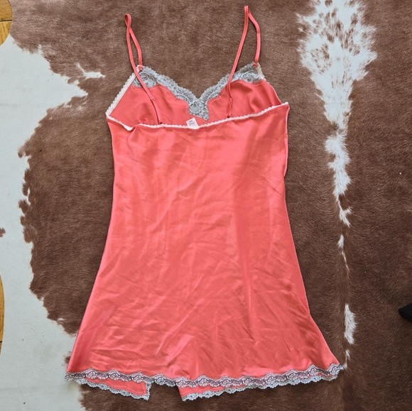 Victoria Secret Coral Pink Lace Satin Slip Chemise Dress~ RARE - Picture 4 of 8